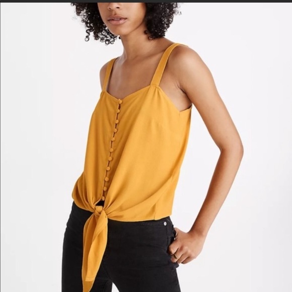 Madewell Tops - Madewell button down tie front mustard yellow tank size small